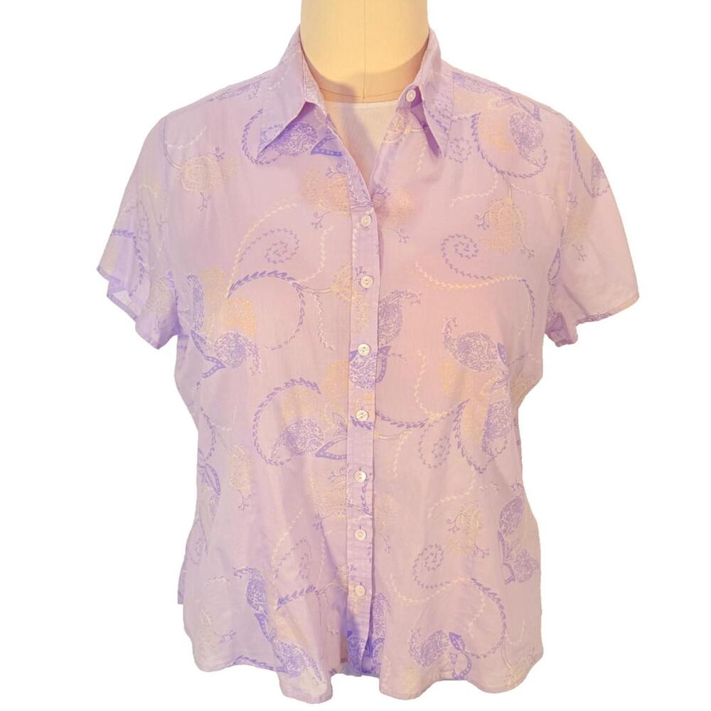 Coldwater Creek Blouse Button Up Women's 2X Light Lavender Cotton Short Sleeve